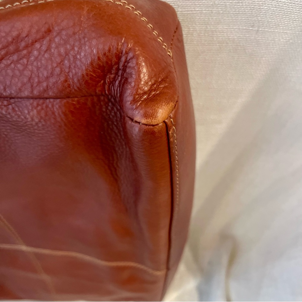 Cognac Genuine Leather Crossbody Satchel | Vintage Style Work Tote - Picture 8 of 12